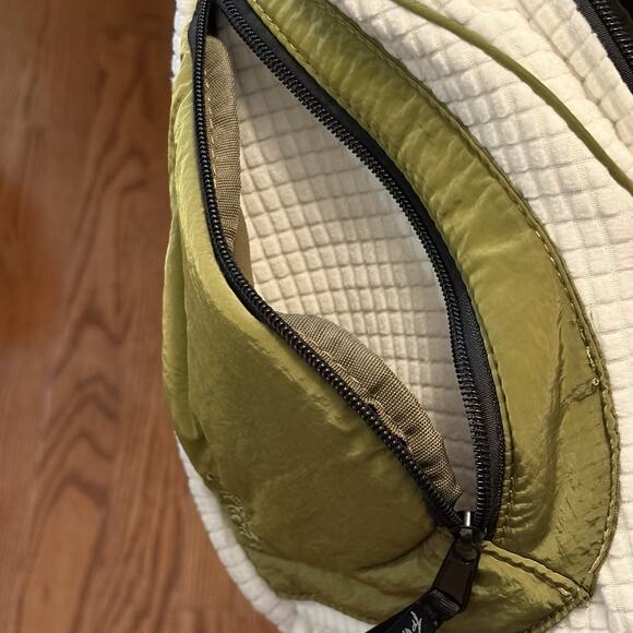 Free People Movement Cold Shoulder Sling Bag Olive Green Ivory Pockets NWOT - Picture 8 of 15